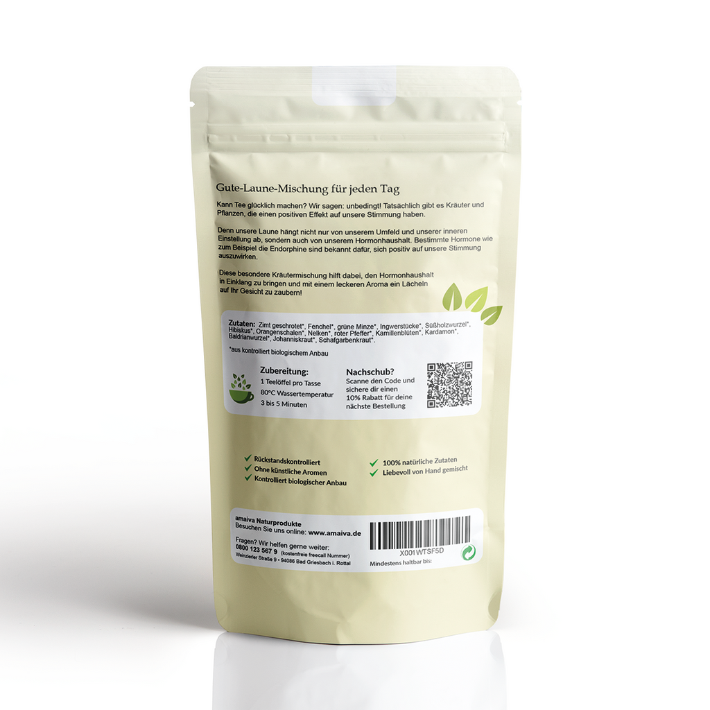 190g Beutel Ayurveda Tee Joy of Living Rückseite