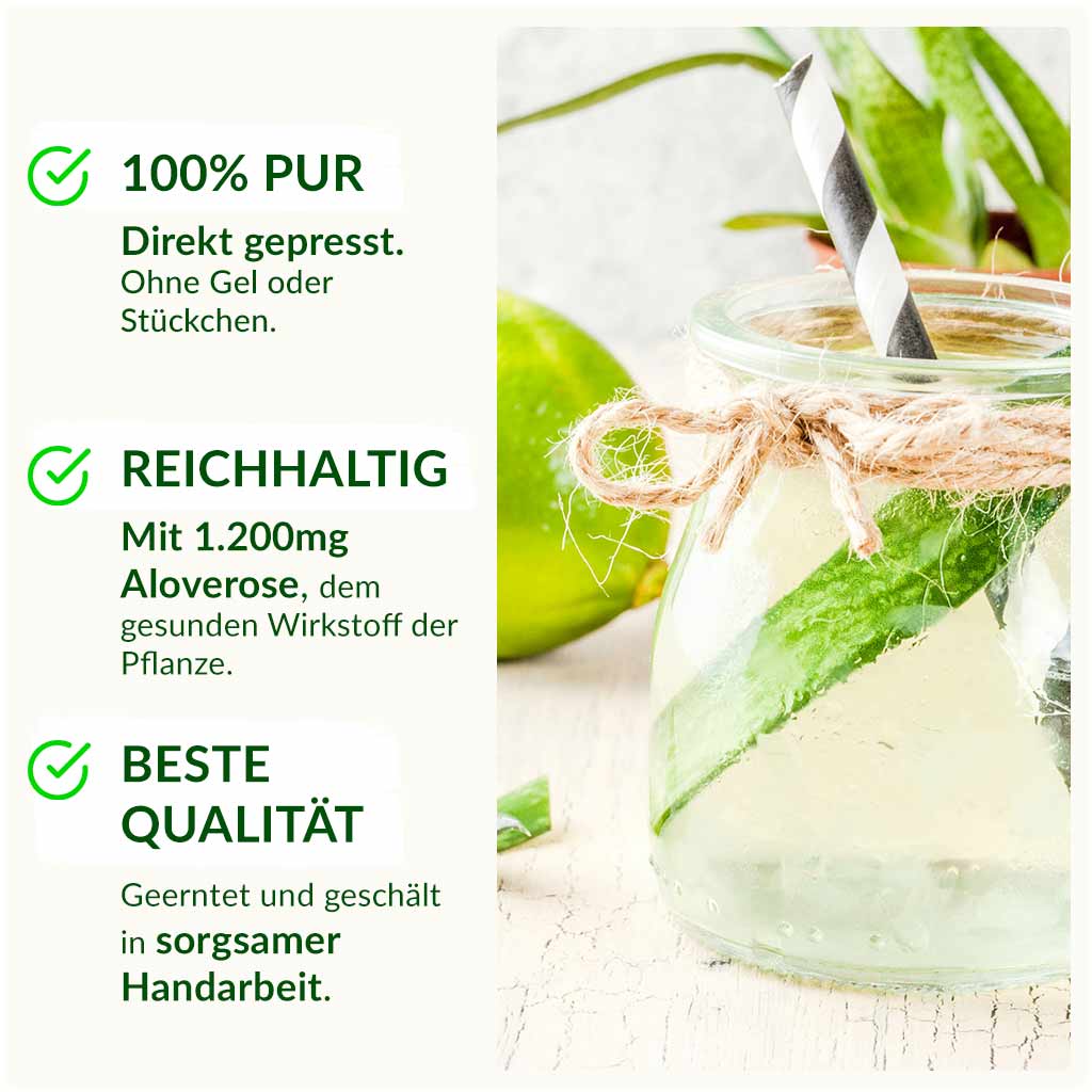 Bio Aloe Vera Saft (1 Liter) mit 1.200mg Aloverose von amaiva