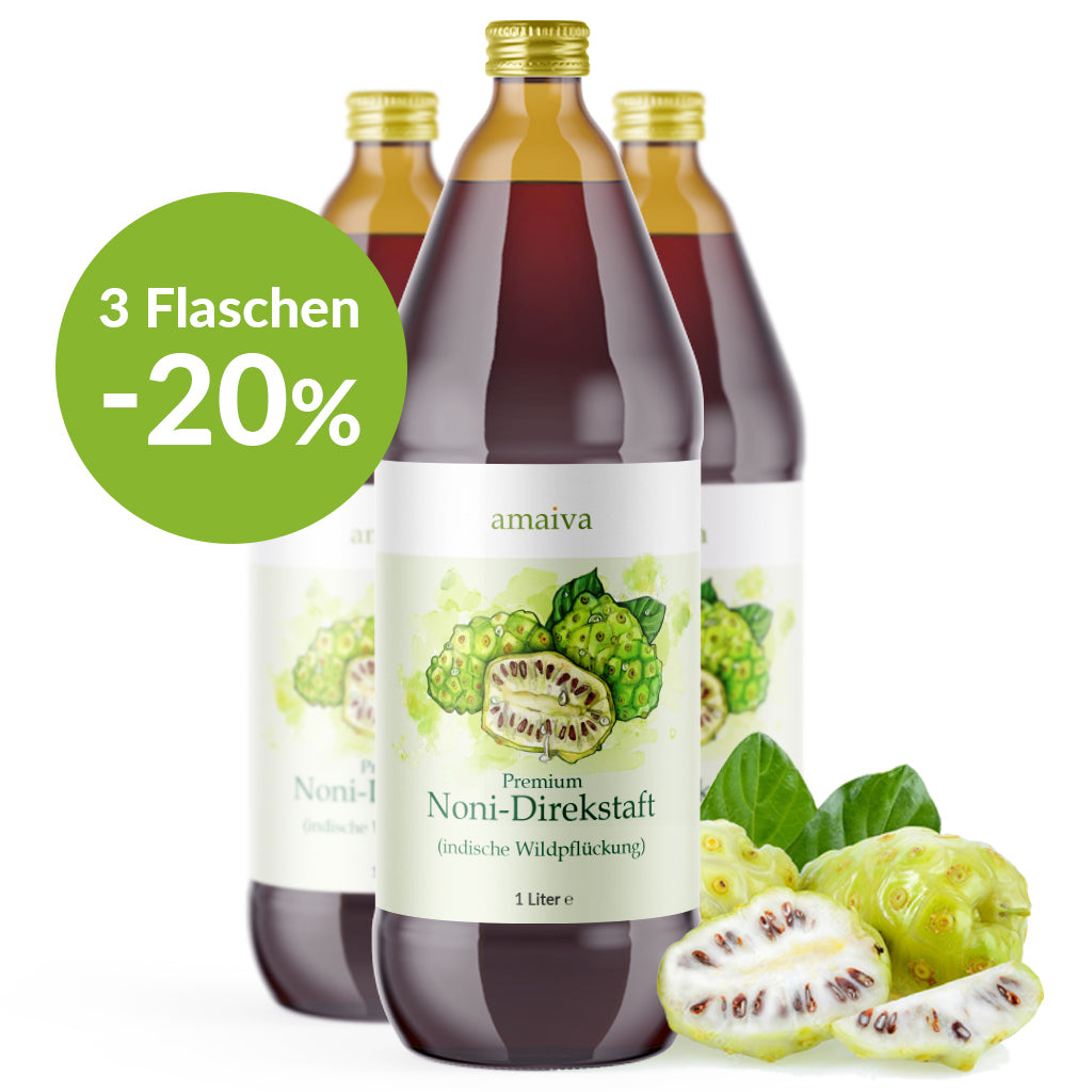Spare 20% beim Kauf von 3 Flaschen Noni-Direktsaft