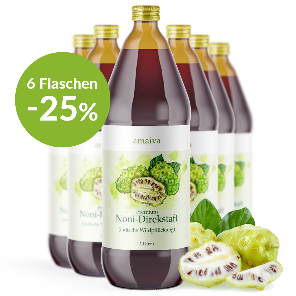 Spare 25% beim Kauf von 6 Flaschen Noni-Direktsaft
