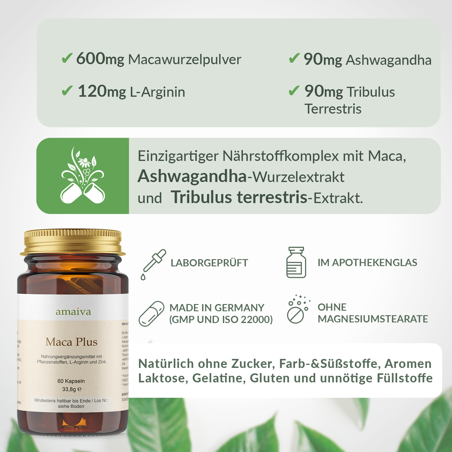 Maca Kapseln mit Ashwagandha & Tribulus Terrestris von amaiva